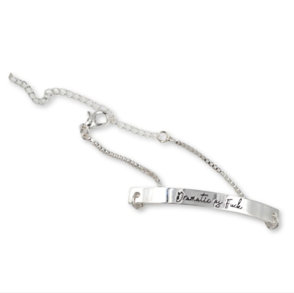 Dramatic As F@ck Silver Tone Bar Bracelet 8.5" - Picture 5 of 5